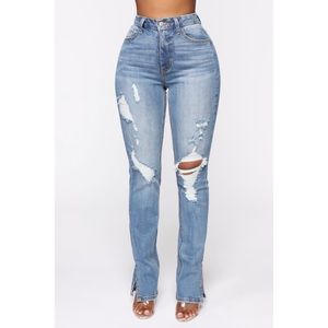 Fashionova High Rise Ripped split hem jeans